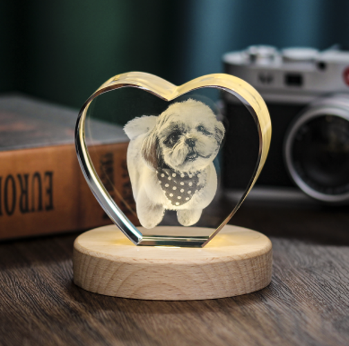 Heart Shaped Crystal, 3D Engraved